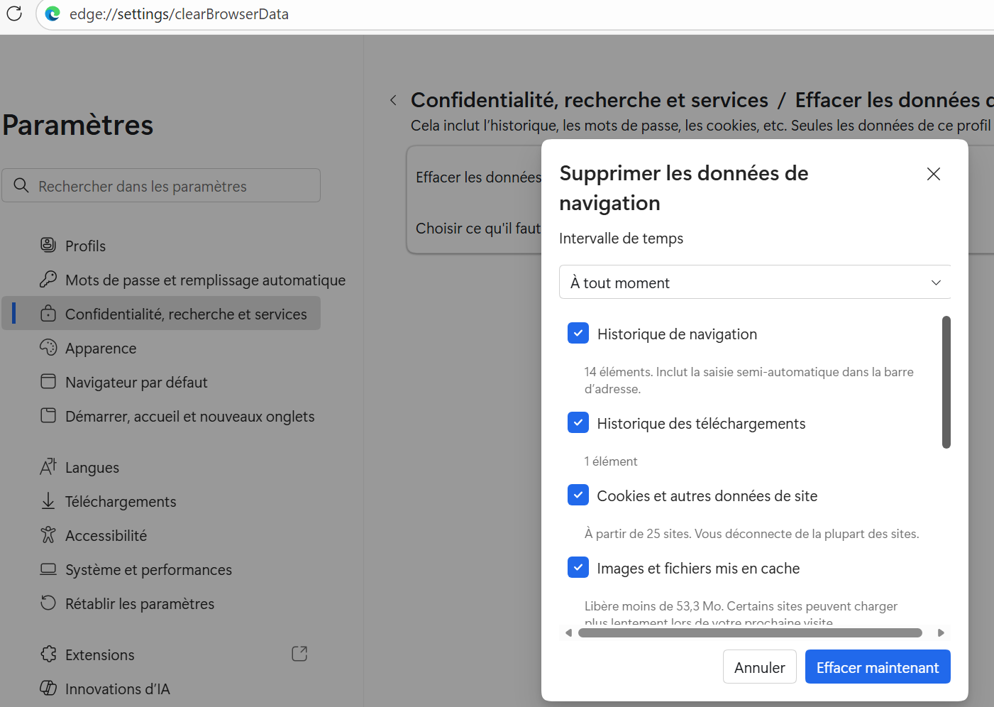 page suppression historique navigation